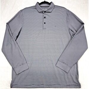 Michel Rouen Performance Polo Men L Slate‎ Blue Striped LS NWOT